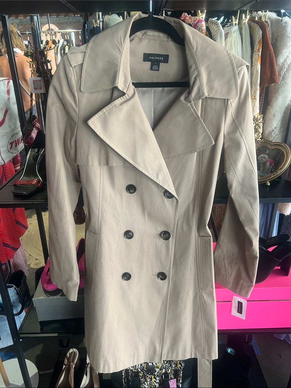 Halogen Double-Breasted Tan Trench Coat